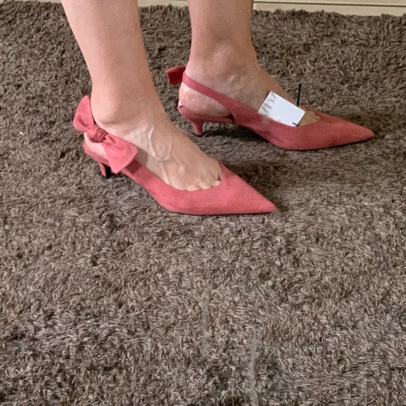 Zara Heeled Suede Slingback Shoes With Bow - Picture 4 of 16